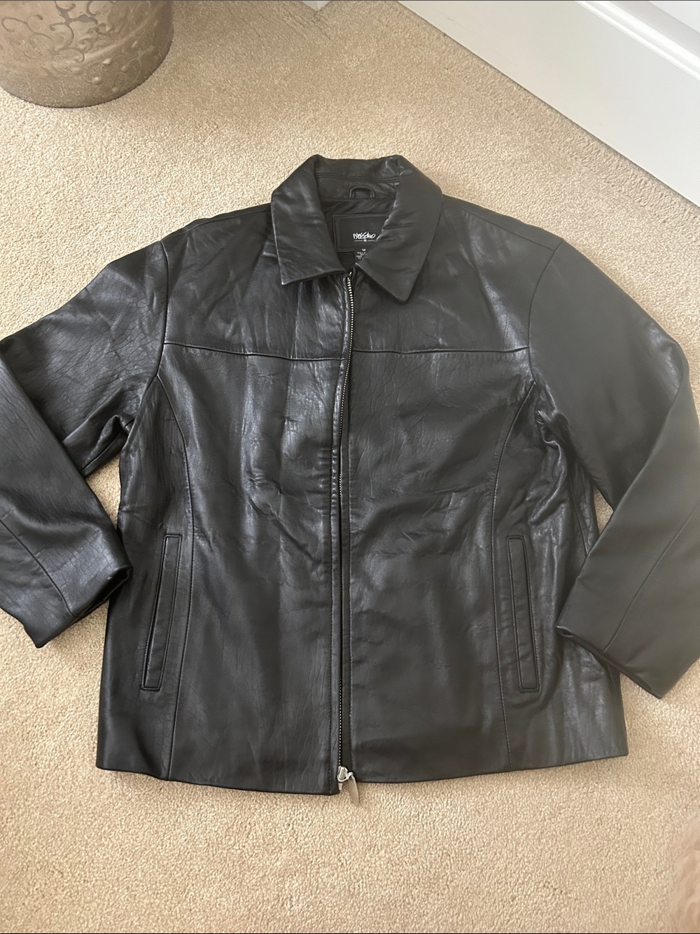 Black Leather Zip-Front Jacket, worn once.